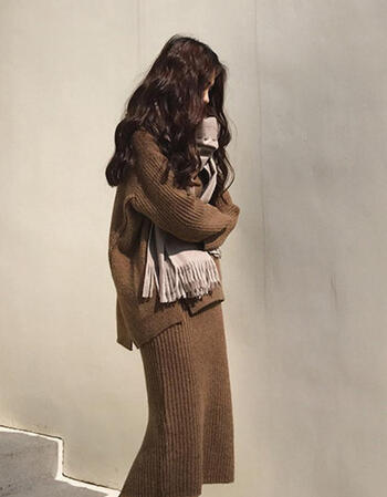 秋冬新款韩版长裙两件套装裙中长款过膝毛衣连衣裙 咖啡色 s