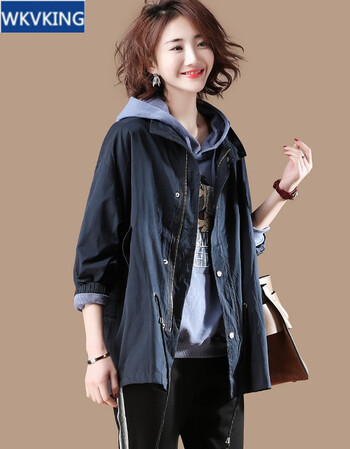 wkvking素木落肩立领中长款宽松风衣女2018春季纯色系带长袖外套女x