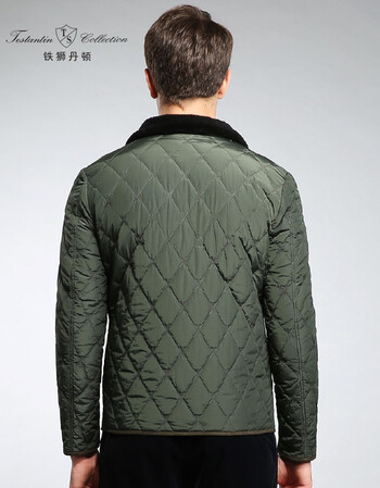 铁狮丹顿 羊毛领时尚菱形格车线拉链款棉服 绿色 50
