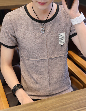 短袖t恤男2018夏季新款男士短袖t恤圆领修身潮流上衣男款体恤 卡其 xl