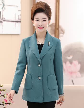 0新款中年妈妈装秋装时尚小西装外套中老年女秋开衫上衣 蓝色 xxl