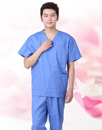 洗手衣短袖男女分体套装蓝色手术衣刷手衣隔离服护士服医生服纯棉 男