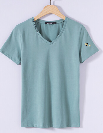 夏装新款韩版v领棉短袖t恤女宽松体恤半袖上衣服白色打底衫潮 青色