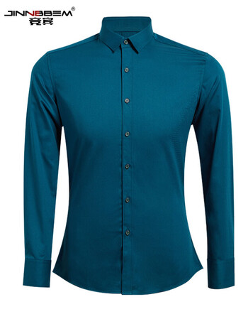 宾 衬衫男士商务长袖修身衬衫海绿色休闲韩版时尚潮流小领衬衣男 海绿