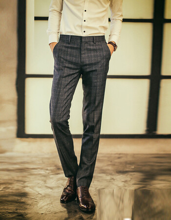 快乐嘉人 西裤男2015秋季韩版气质格子西裤x8004g 黑色 32