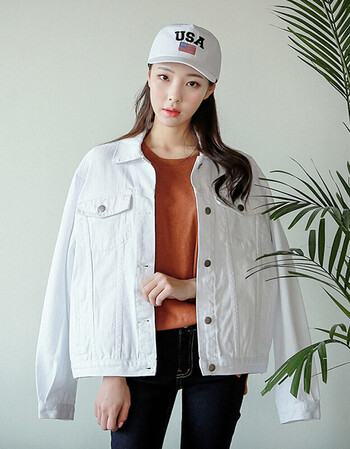 宽松牛仔外套女秋冬季新款韩版学生短外套休闲牛仔衣褂子 白色 m
