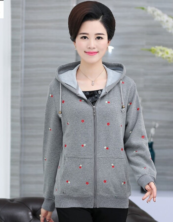 uyuk妈妈装秋装卫衣中老年人女装春秋季卫衣连帽外套大码运动上衣服装