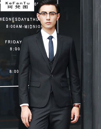 西装男正装单西外套韩版修身商务休闲小西装男 黑色一扣平领侧开叉