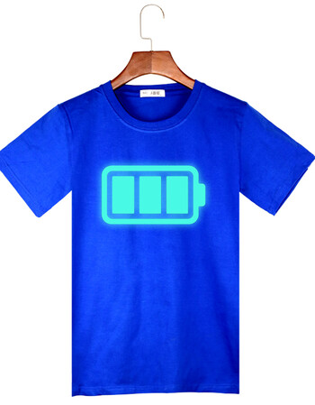 2018早春新款半袖荧光衣服男 夜光服发光体恤青少年学生短袖t恤h 蓝t