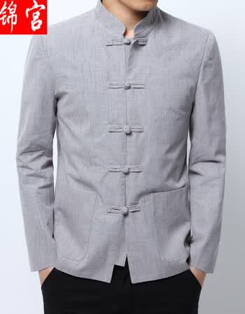 锦宫春季新款唐装立领盘扣中山装中国风外套男 灰色 m