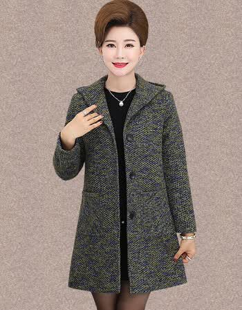 中老年人女秋冬中长款风衣中年胖妈妈秋装长袖上衣加肥加大码外套 绿