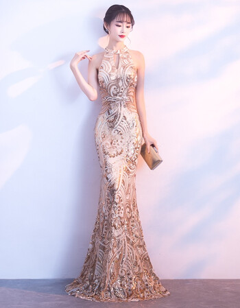 晚礼服女2018新款鱼尾宴会挂脖修身夜店性感高贵公司年会长款优雅