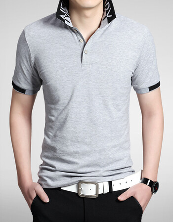 男士短袖polo衫t恤男 夏季大码男式翻领修身潮流t恤 灰色 3xl