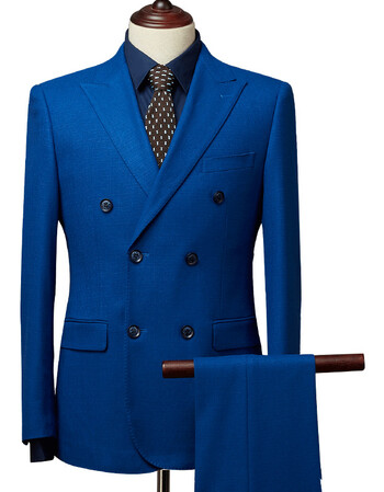 双排扣男士西服套装韩版修身商务正装西服新郎结婚礼服西装男 宝蓝色