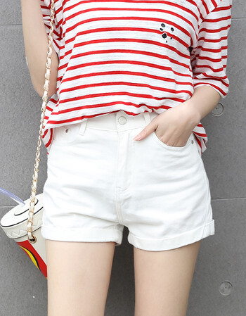 高腰牛仔短裤女夏宽松韩版显瘦学生卷边阔腿牛仔裤热裤超短裤 白色 l