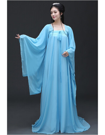 新款古装演出服古代改良女性汉服齐胸襦裙女装古典舞蹈服装yjh 天蓝色