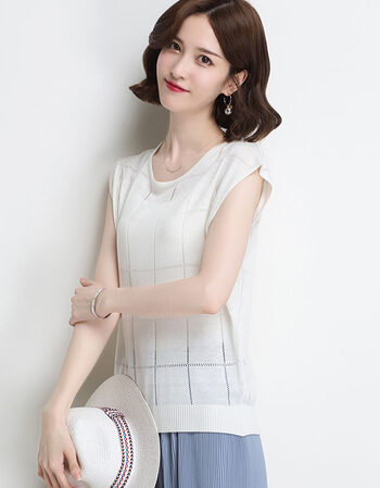 无袖t恤衫女短款2018夏装冰丝宽松休闲针织打底衫体恤短袖上衣服 白色