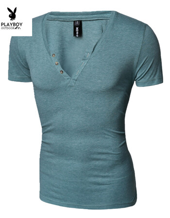 花花公子新款小v领男士短袖t恤 1397(原1797) t90 p20 青莲色 2xl