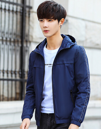 帅气男式夹克外套春秋季休闲学生时尚修身衣服夹克男装潮 深蓝色 xl