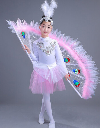 瓦妮莲 儿童演出服动物表演服女童套装孔雀舞蹈服装小