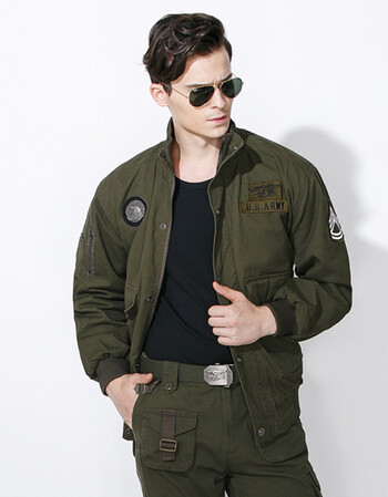 自由纵队军迷军装秋冬新款军绿色夹克男立领短款加厚多口袋宽松休闲