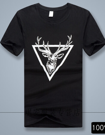 韩版上衣夏季新款短袖体恤卫衣秋衣打底衫衣服潮流 短袖t701鹿一黑色