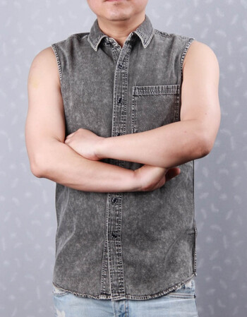 男士牛仔马甲春夏马夹纯棉宽松背心牛仔衣无袖外套男装潮 灰色 m