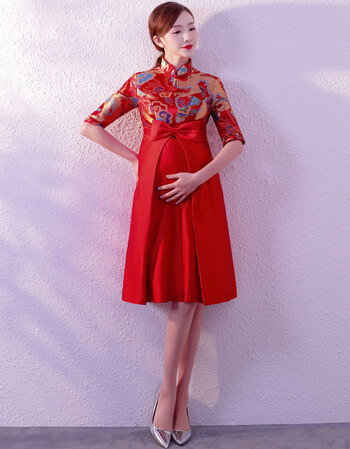 新娘敬酒服2018长袖孕妇高腰大码结婚礼服短款旗袍中式改良nyy 中国红
