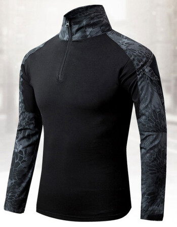 特警服武警t恤户外军迷g1蟒纹迷彩长袖t恤 男立领速干紧身弹力青蛙服