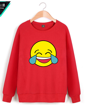 春秋套头圆领卫衣搞笑笑脸表情男士学生情侣装外套衣服上衣 红色2 m