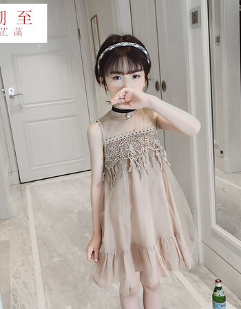 潮至童装2018夏季新款女童中大童无袖抹胸连衣裙韩版女孩蕾丝纱裙