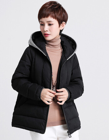 棉衣女新款 韩版宽松大码保暖连帽棉服短款加厚外套棉袄女士 黑色 大