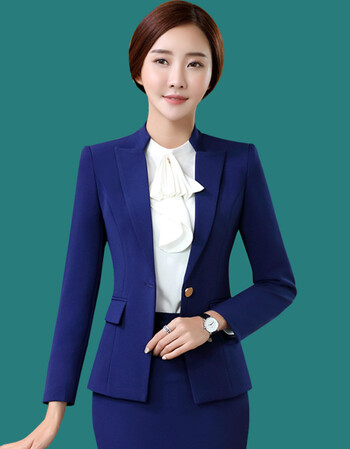 春秋冬新款职业装女套装ol气质韩版面试女士正装大码西装工作服 蓝色