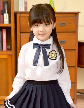 小学生长袖校服女童装学院风衬衫儿童新款女童春秋装女生白色衬衣 漂
