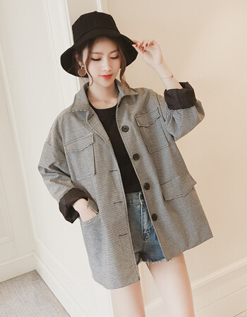 格子外套春秋装2018新款女装韩版学生宽松百搭复古chic夹克上衣潮
