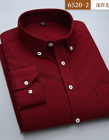 牛津纺衬衫男长袖春季条纹中年商务休闲中老年衬衣全棉爸爸装 酒红色