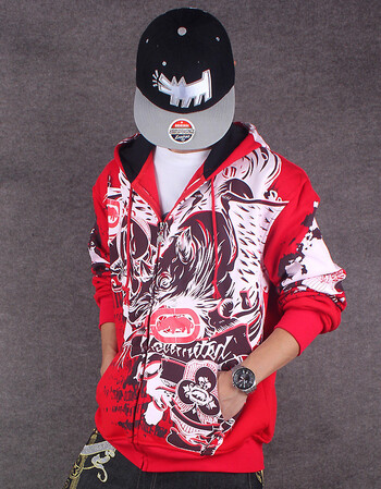 阿坡饵秋冬季加肥加大嘻哈外套街头潮个性涂鸦街舞卫衣男女 鬼步舞