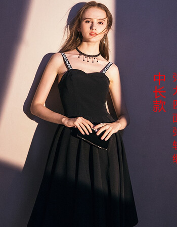 晚礼服2018新款端庄大气黑色宴会礼服年会聚会派对主持人小礼服女