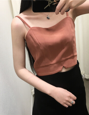 夏季韩版时尚外穿吊带背心修身显瘦打底衫胸衣上衣女背心 铁锈红 s