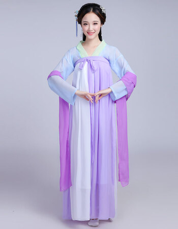 唐代古装齐胸襦裙飘逸广袖清新淡雅服装汉服女公主学生 紫罗兰 xxl