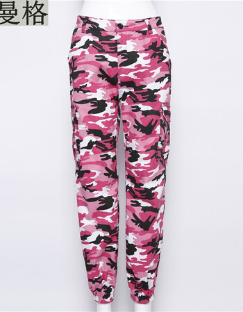 靓曼格2018夏秋新款粉色迷彩口袋休闲裤长裤学生百搭宽松显瘦小脚裤女