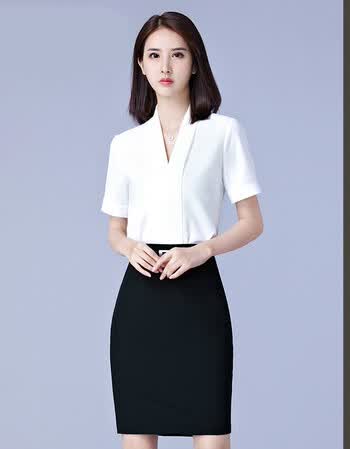 职业装套装女2018新款夏季白色短袖v领衬衫工作服时尚ol女士正装 衬衫