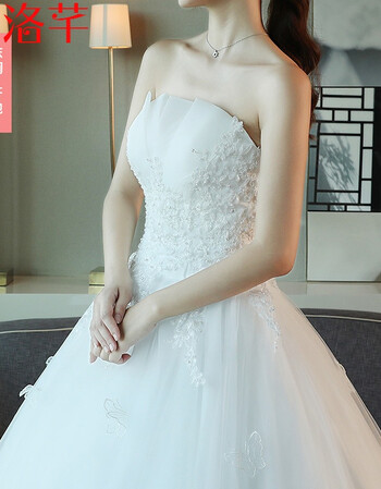 洛芊婚纱礼服新娘2018公主抹胸白色简约轻婚纱齐地梦幻长拖尾夏季