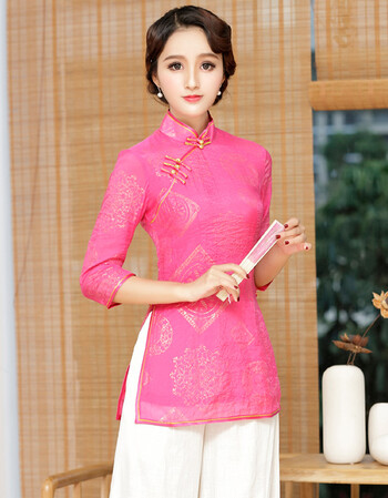 夏尔维纳唐装女短款改良时尚中国风修身盘扣茶服 夏季中式旗袍上衣