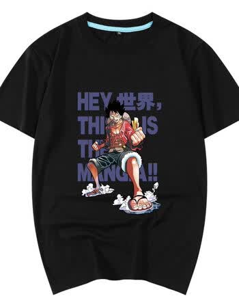 海贼王动漫周边onepiece反夜光印花衣服男学生路飞索隆短袖t恤衫 黑色
