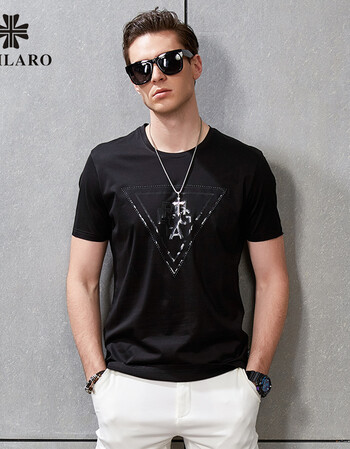 男款2018夏新圆领潮印花黑色男士外套t恤短袖 黑色 160/44/xs