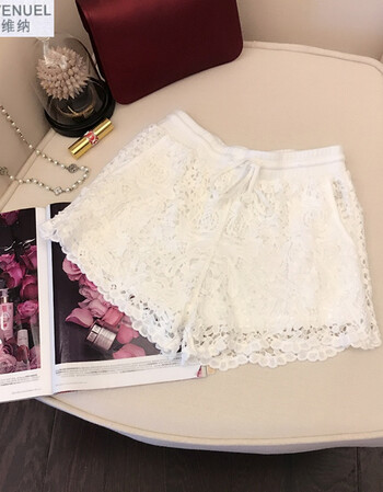夏装甜美勾花镂空蕾丝短裤女 百搭打底裤外穿小清新阔腿裤裙裤夏装