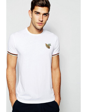 【2018春款新款】夏季尾单双丝光棉小蜜蜂刺绣薄款溥款修身短袖t恤