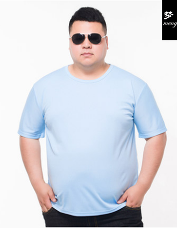 纯白色短袖t恤夏大肚男士大码速干半袖体恤衫中老年肥胖老头汗衫 蓝色