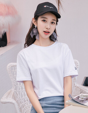 2018夏季韩版女士短袖t恤女宽松衣服女字母上衣女装 白色 xxl